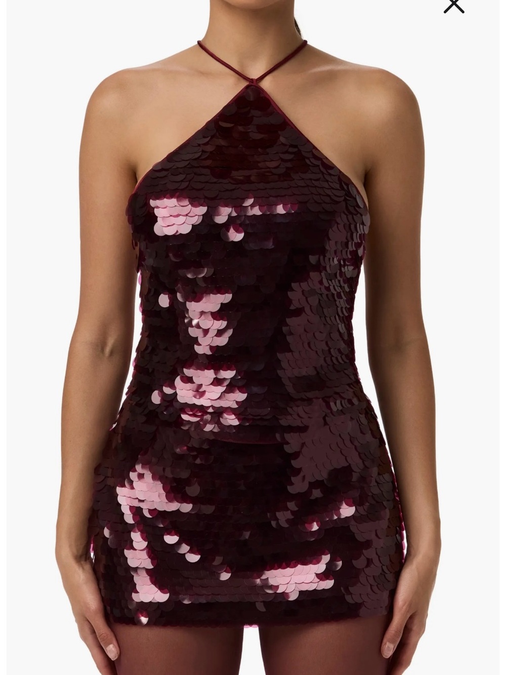 Sequin Halter Top & Skirt Set in Cherry Lacquer